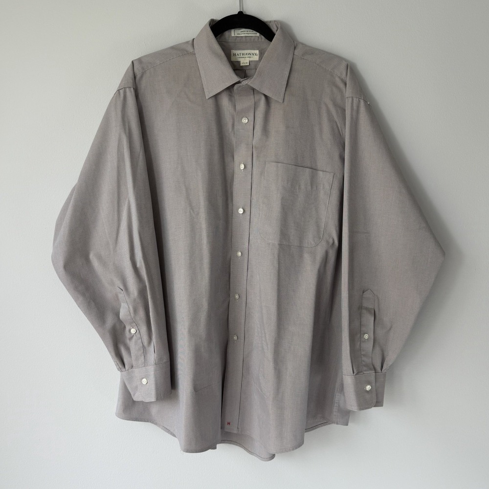 Hathaway Mens Dress Shirt 17.5‎ 34 Cotton Blend Wrinkle Free Check Button USA